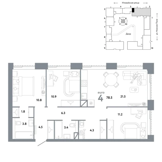 4 комн. Квартира 78.5 кв. м