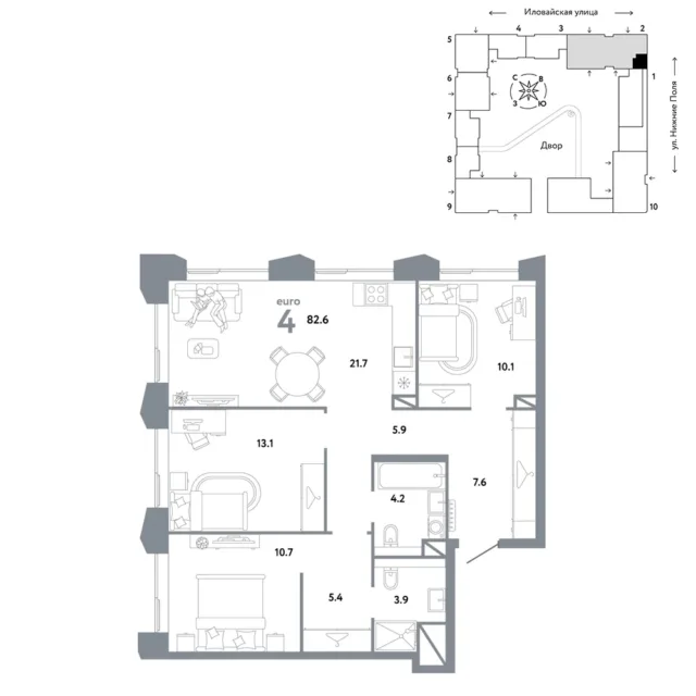 4 комн. Квартира 82.6 кв. м
