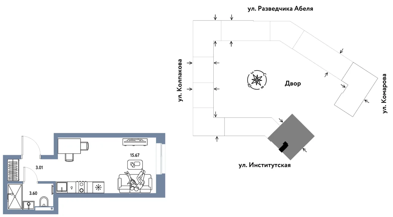 1 комн. Квартира 22.3 кв. м