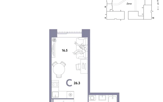 1 комн. Квартира 26.3 кв. м, Москва