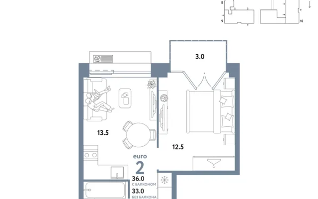 2 комн. Квартира 36 кв. м, Москва
