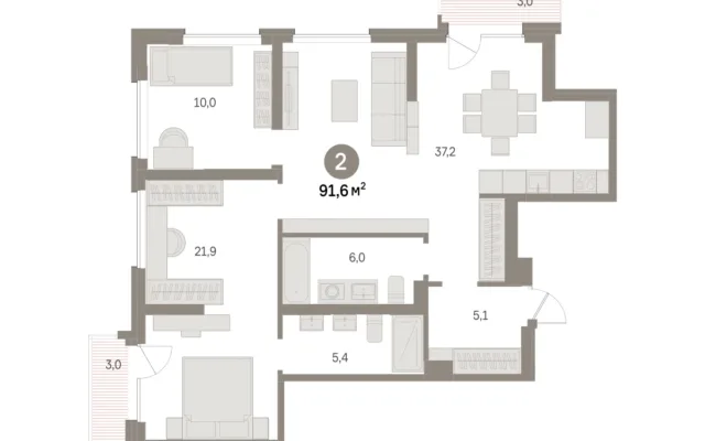 2 комн. Квартира 91.6 кв. м, Московская область Москва