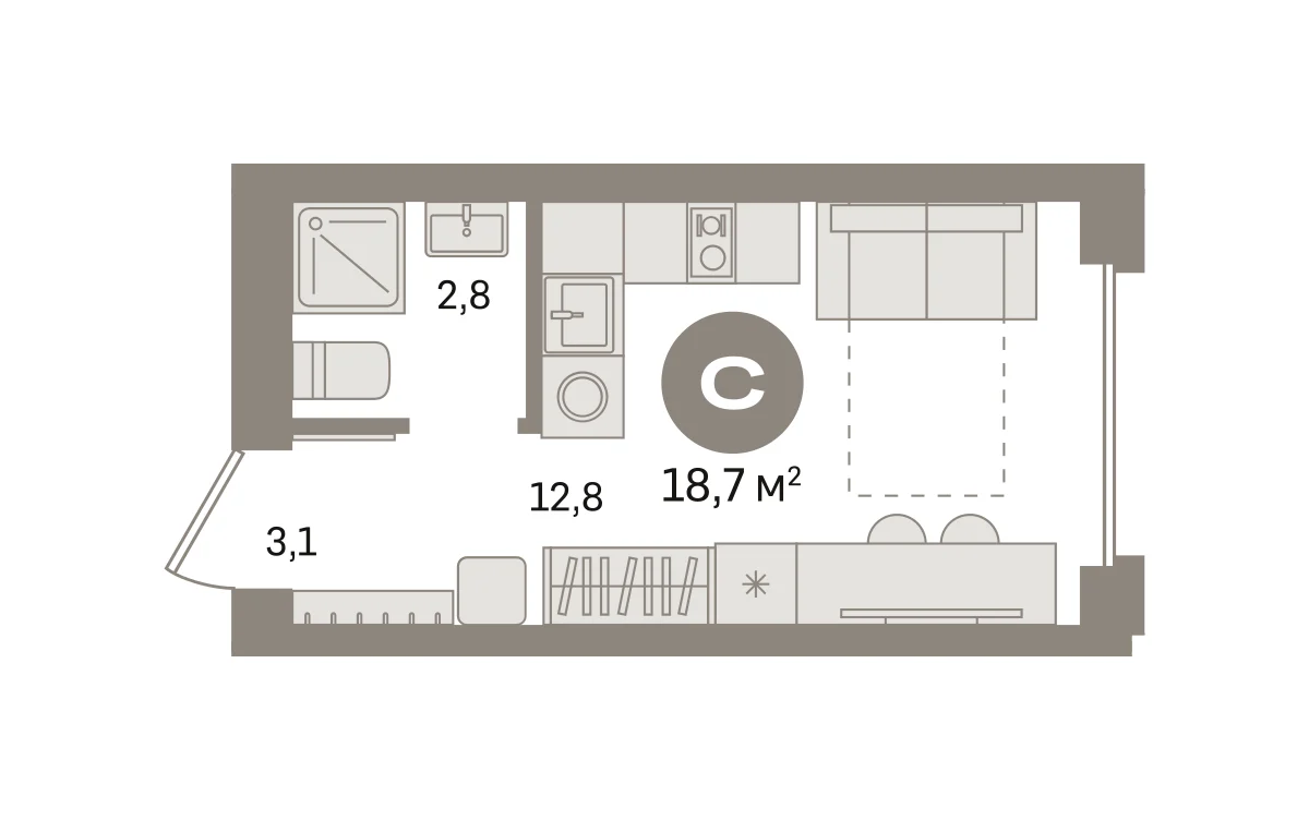 Квартира 18.7 кв. м