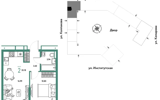 2 комн. Квартира 35.2 кв. м, Москва