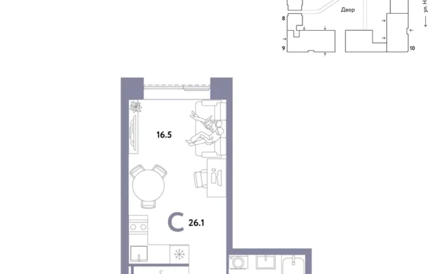 1 комн. Квартира 26.1 кв. м, Москва