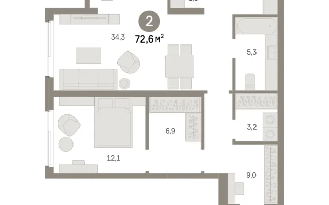 2 комн. Квартира 72.6 кв. м, Московская область Москва