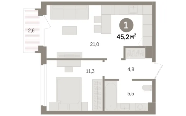 1 комн. Квартира 45.2 кв. м, Московская область Москва
