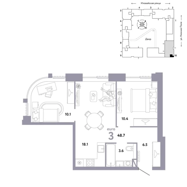 3 комн. Квартира 48.7 кв. м