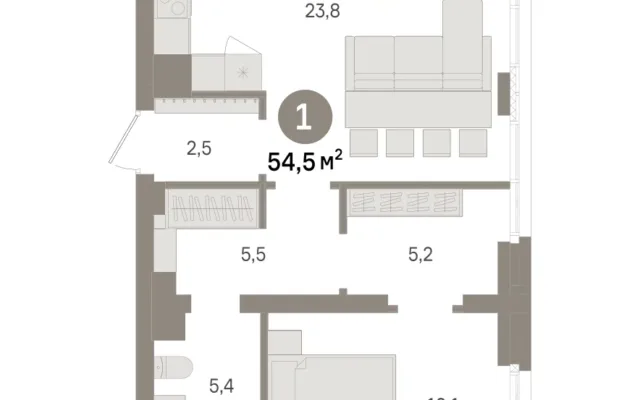 1 комн. Квартира 54.5 кв. м, Московская область Москва