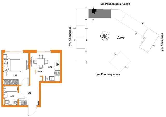 1 комн. Квартира 33.4 кв. м