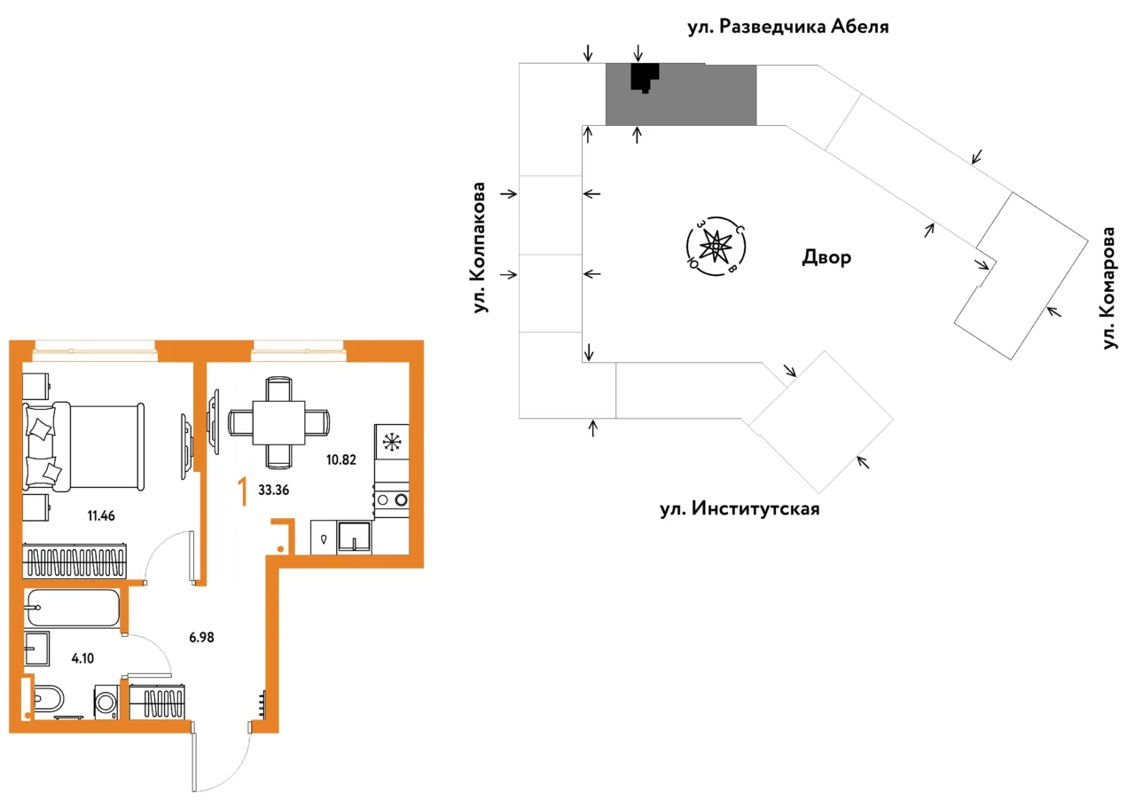 1 комн. Квартира 33.4 кв. м
