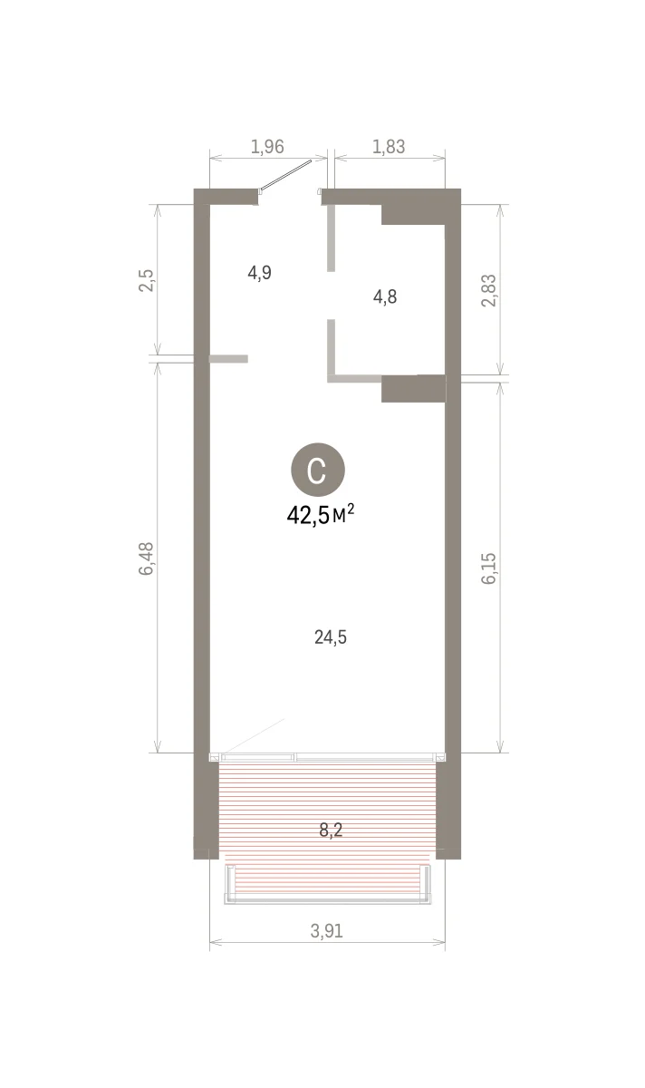 Квартира 42.5 кв. м
