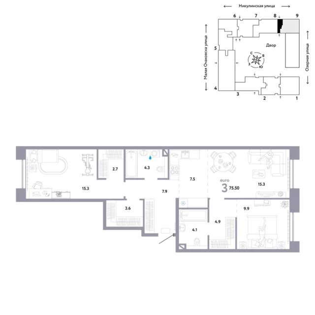3 комн. Квартира 78.2 кв. м