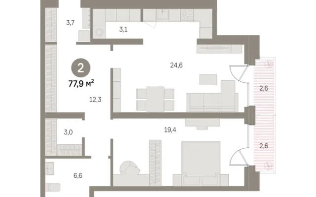 2 комн. Квартира 77.9 кв. м, Московская область Москва