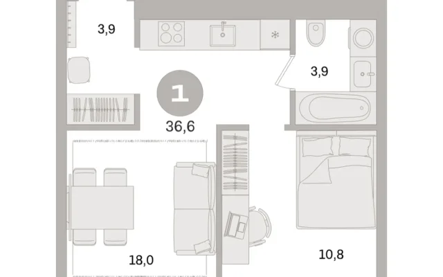 1 комн. Квартира 36.6 кв. м, Московская область Москва